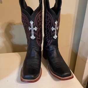 Black Leather Justin Cowgirl Square Toe Boots